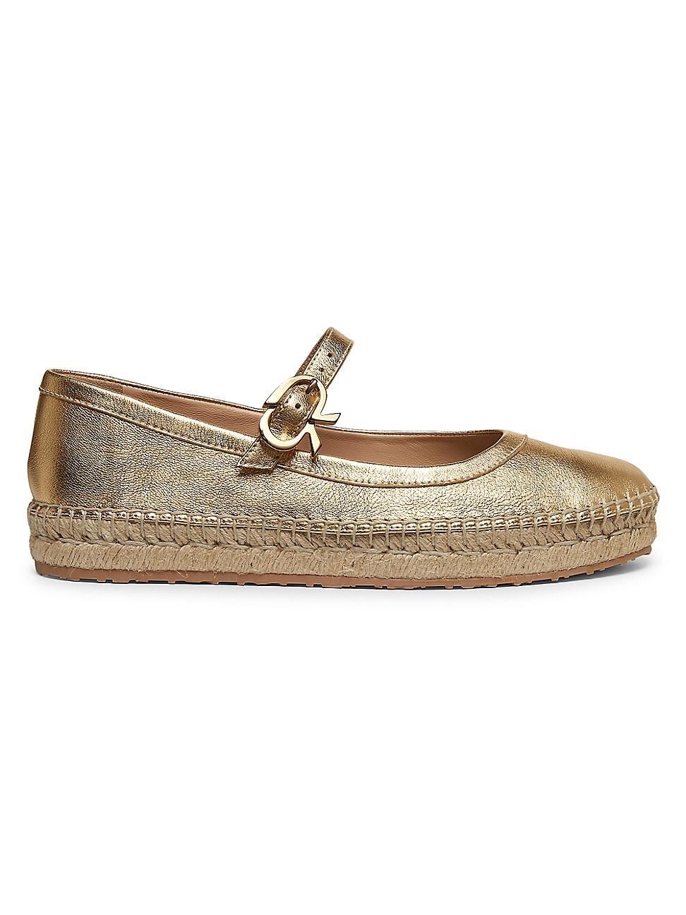 Womens Metallic Leather Ribbon-Buckle Ballerina Flats Product Image