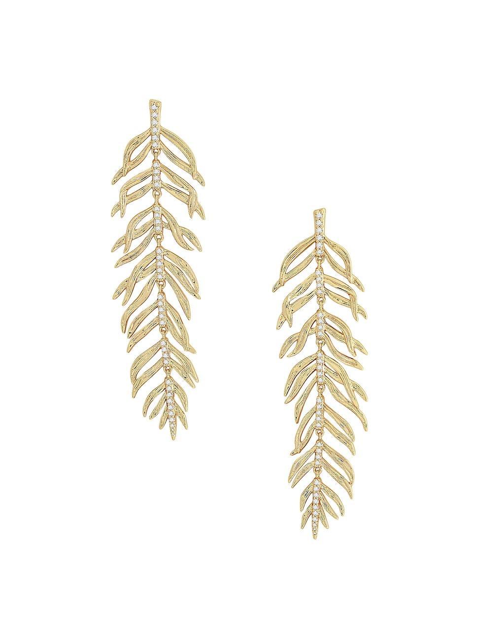 Womens Palm Leaves 18K Gold-Plated & Cubic Zirconia Drop Earrings Product Image