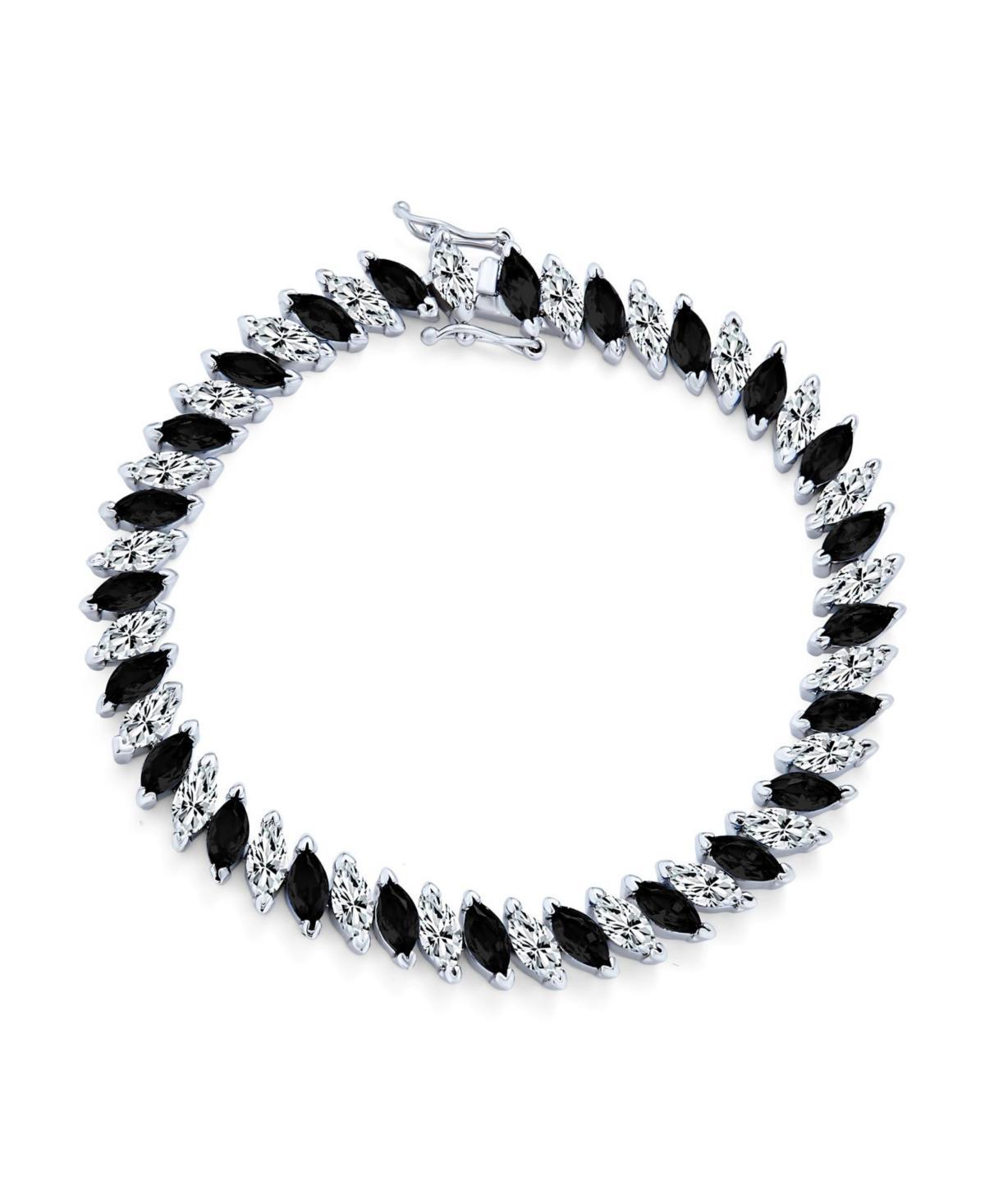 Bling Jewelry Bridal Cubic Zirconia Marquise Shape Aaa Cz 25 Ctw Alternating Simulated Black White Clear Sapphire Tennis Bracelet For Women Weddi Product Image