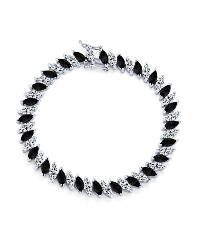 Bling Jewelry Bridal Cubic Zirconia Marquise Shape Aaa Cz 25 Ctw Alternating Simulated Black White Clear Sapphire Tennis Bracelet For Women Weddi Product Image