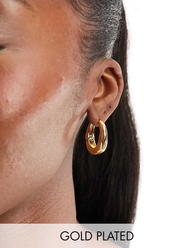 ASOS DESIGN 14k gold plated hoop earrings with oval clicker detail Product Image