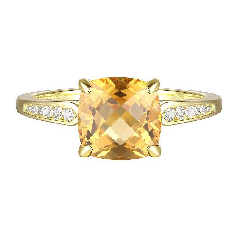 14k Gold Over Silver Citrine & Lab-Created White Sapphire Ring, Womens Yellow Product Image