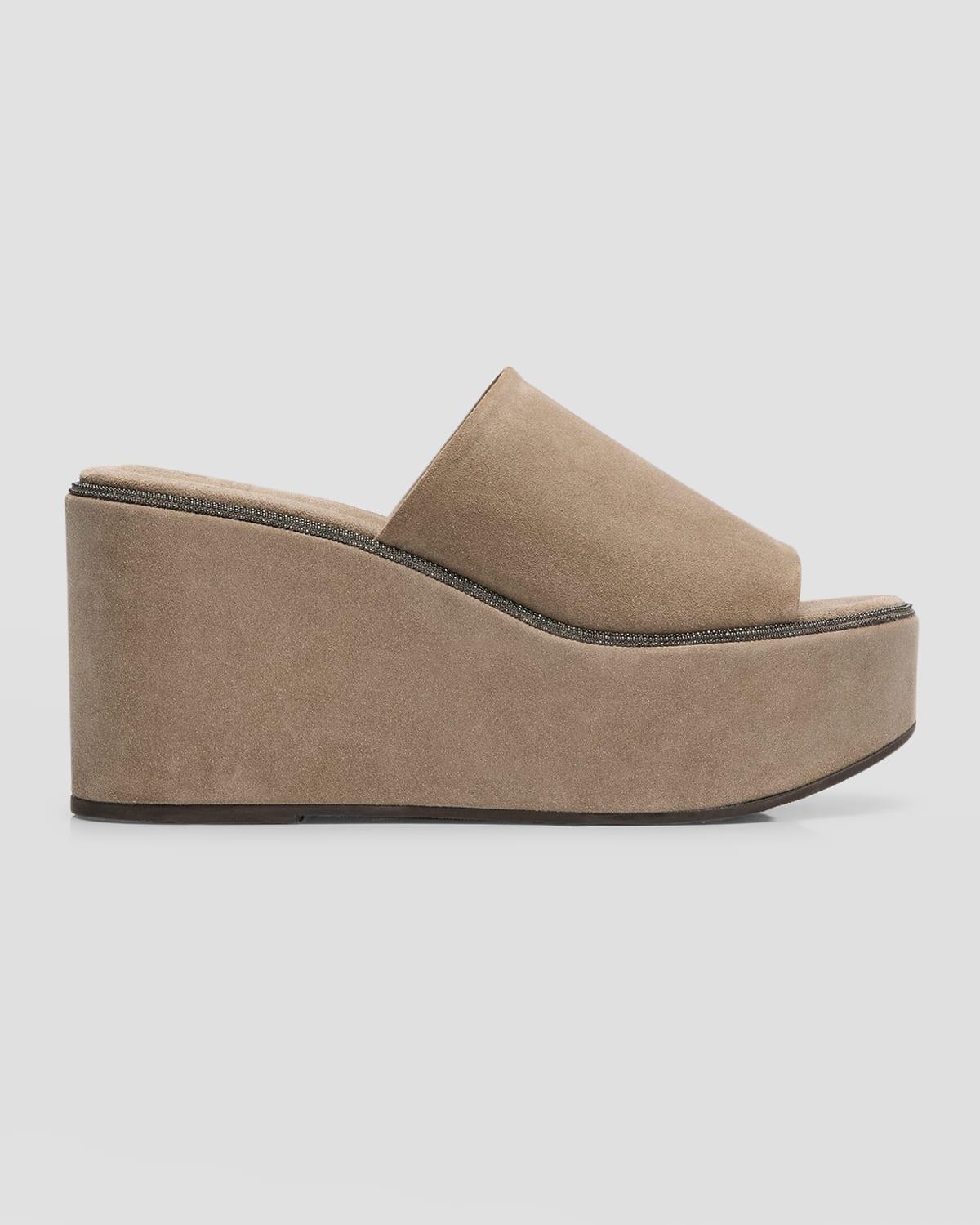 Suede Slide Wedge Platform Sandals Product Image