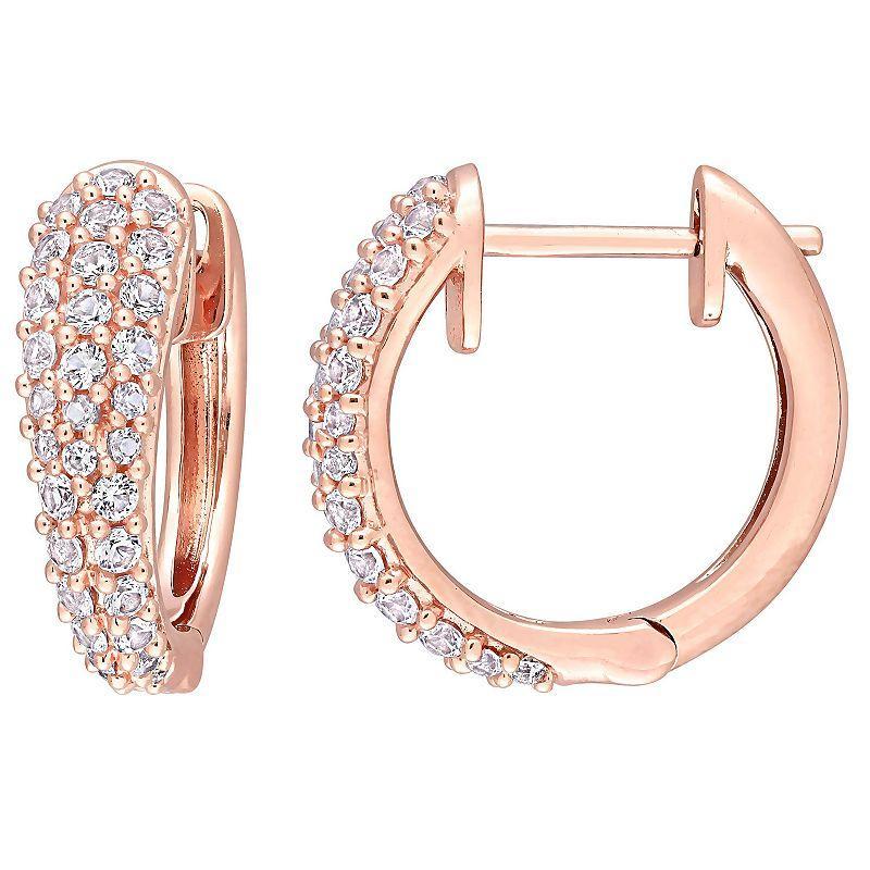 Stella Grace 10k Rose Gold White Sapphire Hoop Earrings, Womens Product Image