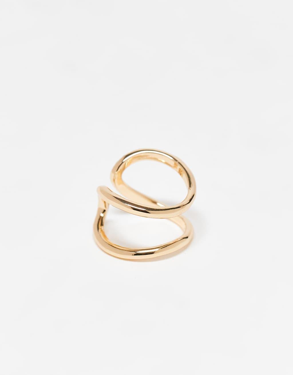 ASOS DESIGN ring with wrap around crystal detail in gold tone Product Image