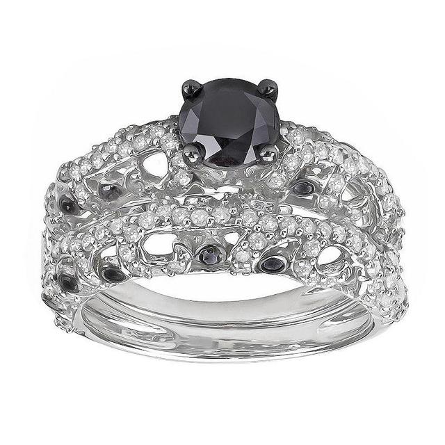 Sterling Silver 2 Carat T.W. Black & White Diamond Engagement Ring Set, Womens Product Image