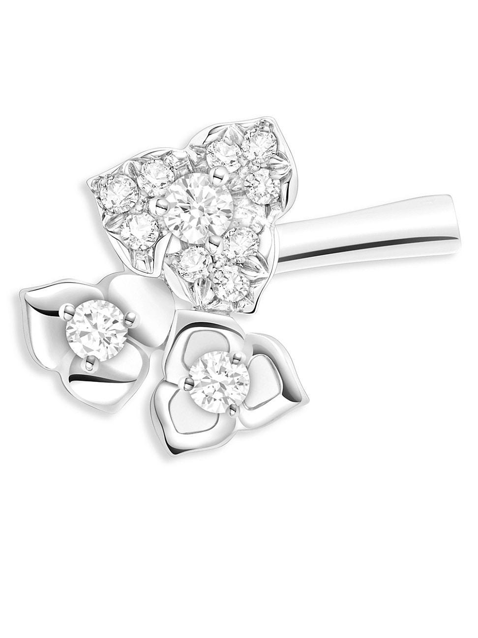 Womens 18K White Gold & Diamond Floral Single Ear Clip Product Image