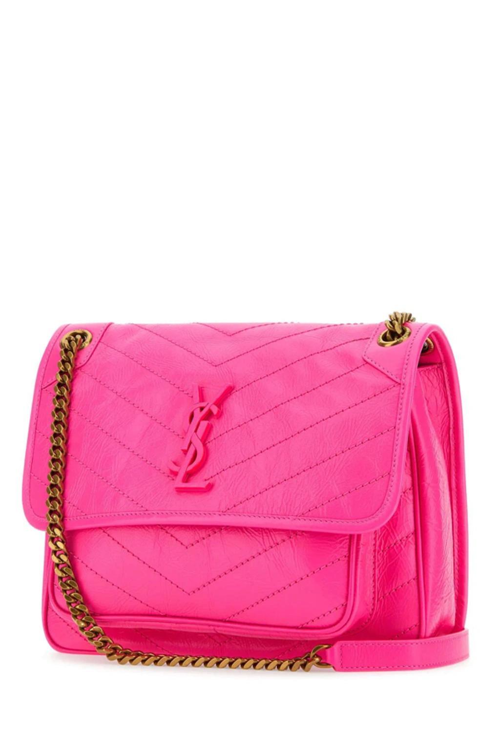 SAINT LAURENT Fluo Pink Nappa Leather Medium Niki Shoulder Bag In White Product Image