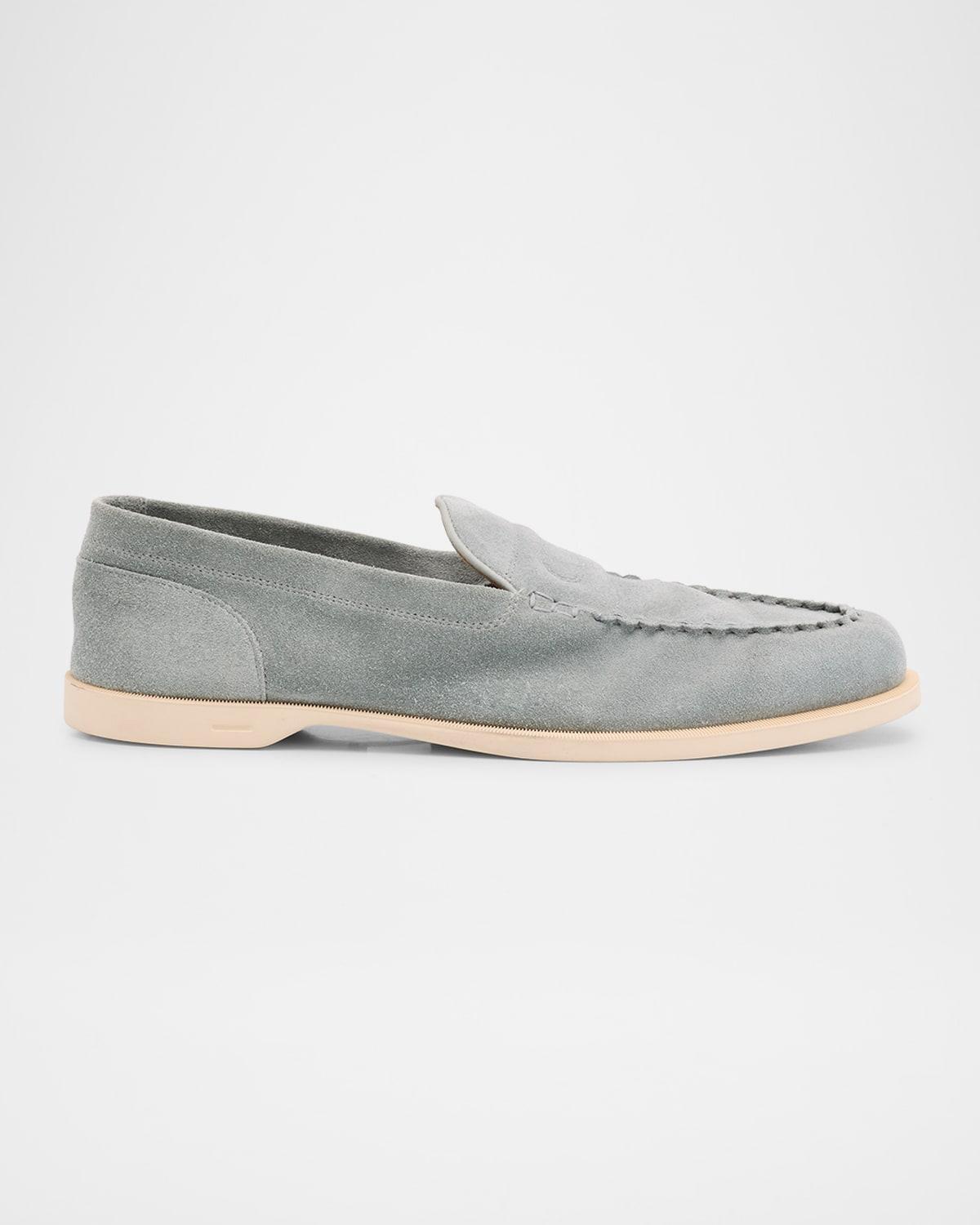 JOHN LOBB Men's Pace Suede Penny Loafers In Ice Blue Product Image