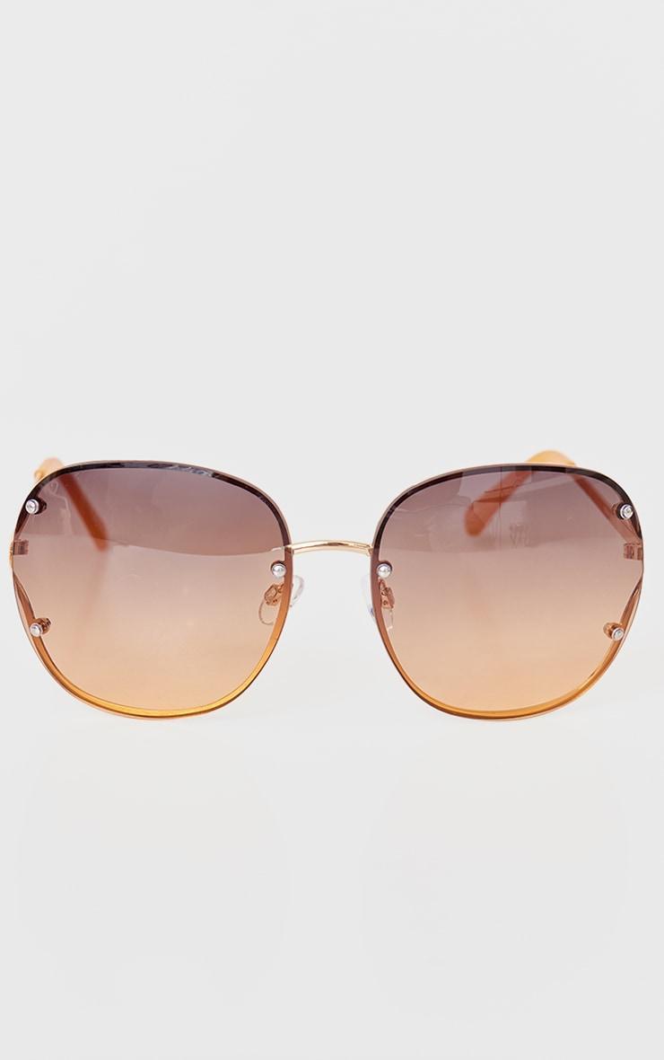 Brown Rimless Oversized Rounded Sunglasses Product Image