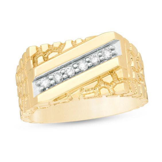 Men's 1/5 CT. T.w. Diamond Slant Nugget Ring in 10K Gold Product Image