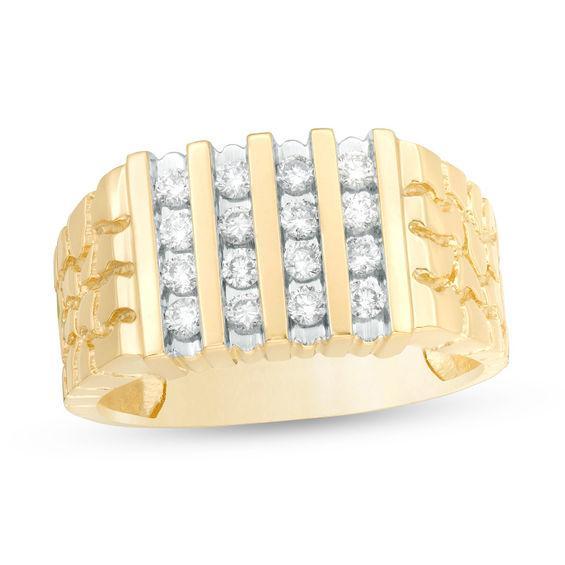 Men's 1/2 CT. T.w. Diamond Four Row Nugget Ring in 10K Gold Product Image