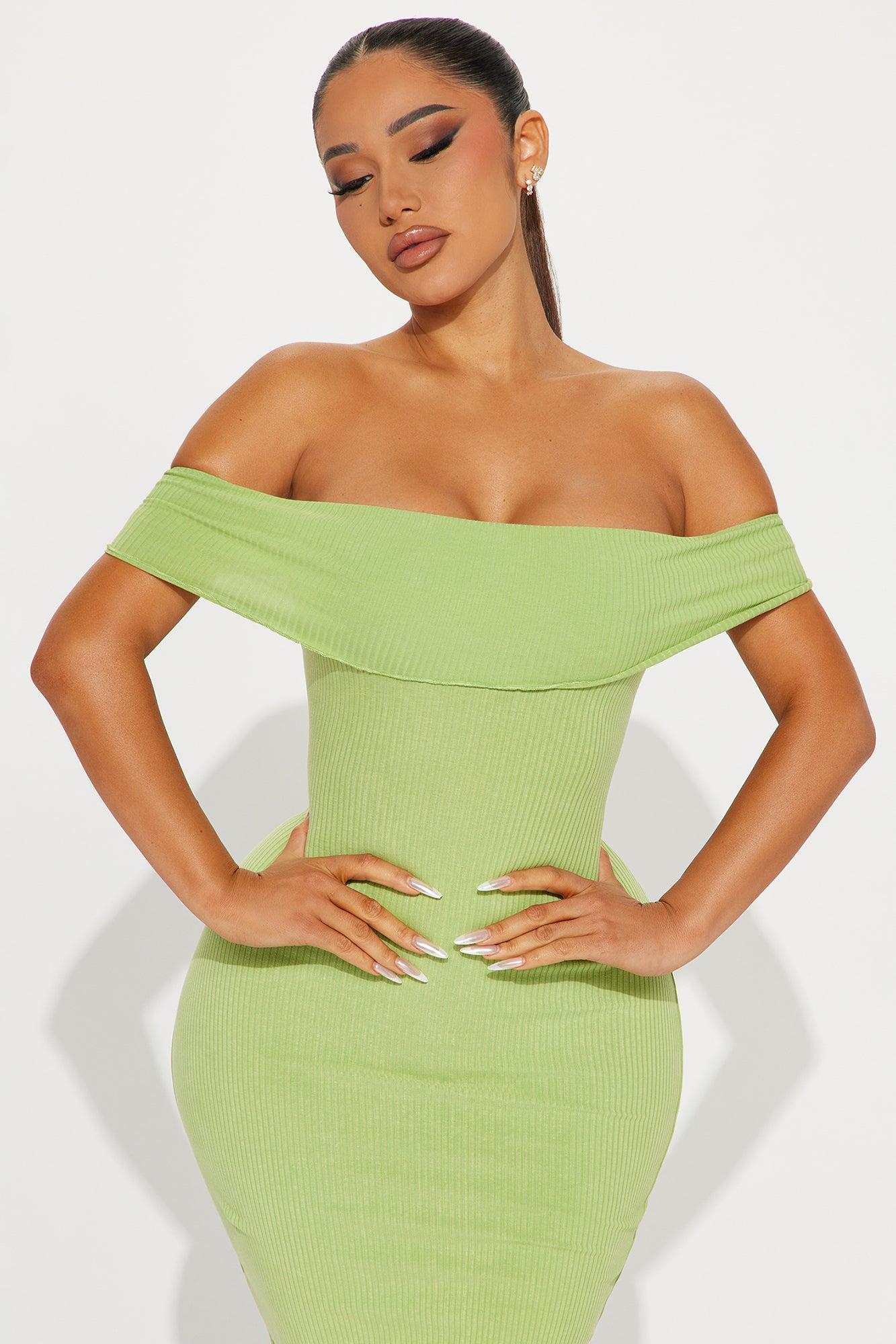 Lacie Ribbed Midi Dress - Lime Product Image