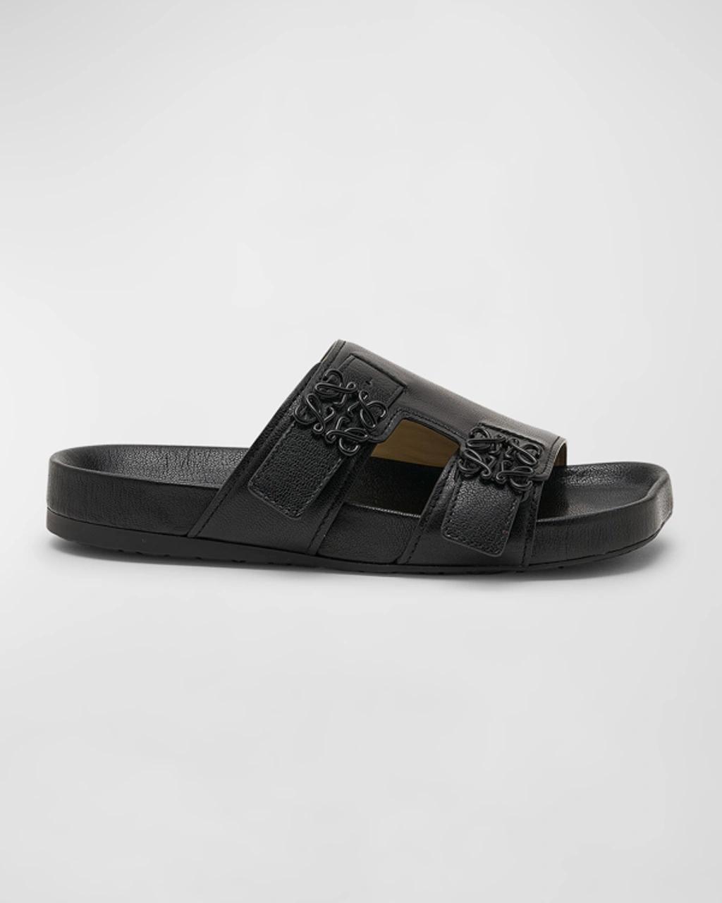 Ease Leather Dual-buckle Slide Sandals In Black Product Image