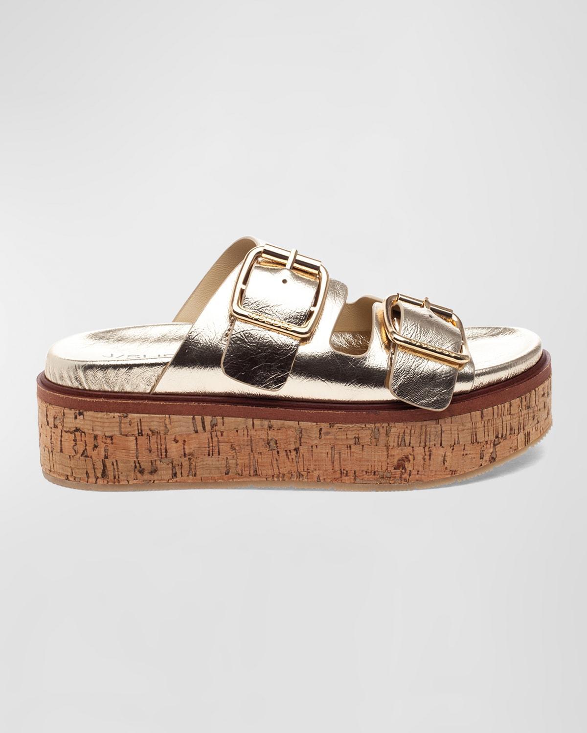 Belinda Double-Buckle Leather Slide Sandals Product Image