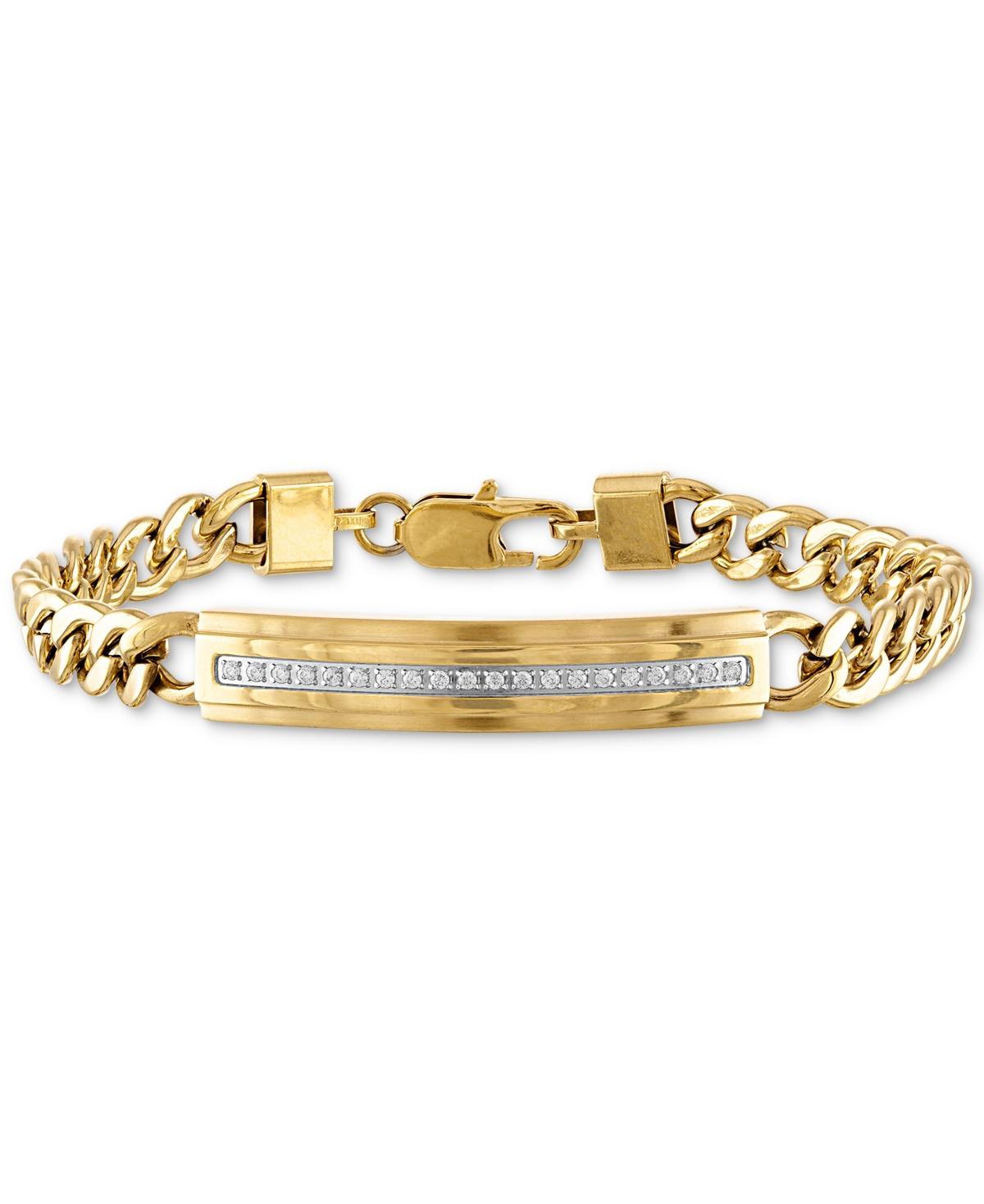 Esquire Mens Jewelry Mens Ion-Plated Goldtone Stainless Steel & 0.2 TCW Diamond ID Plate Bracelet Product Image