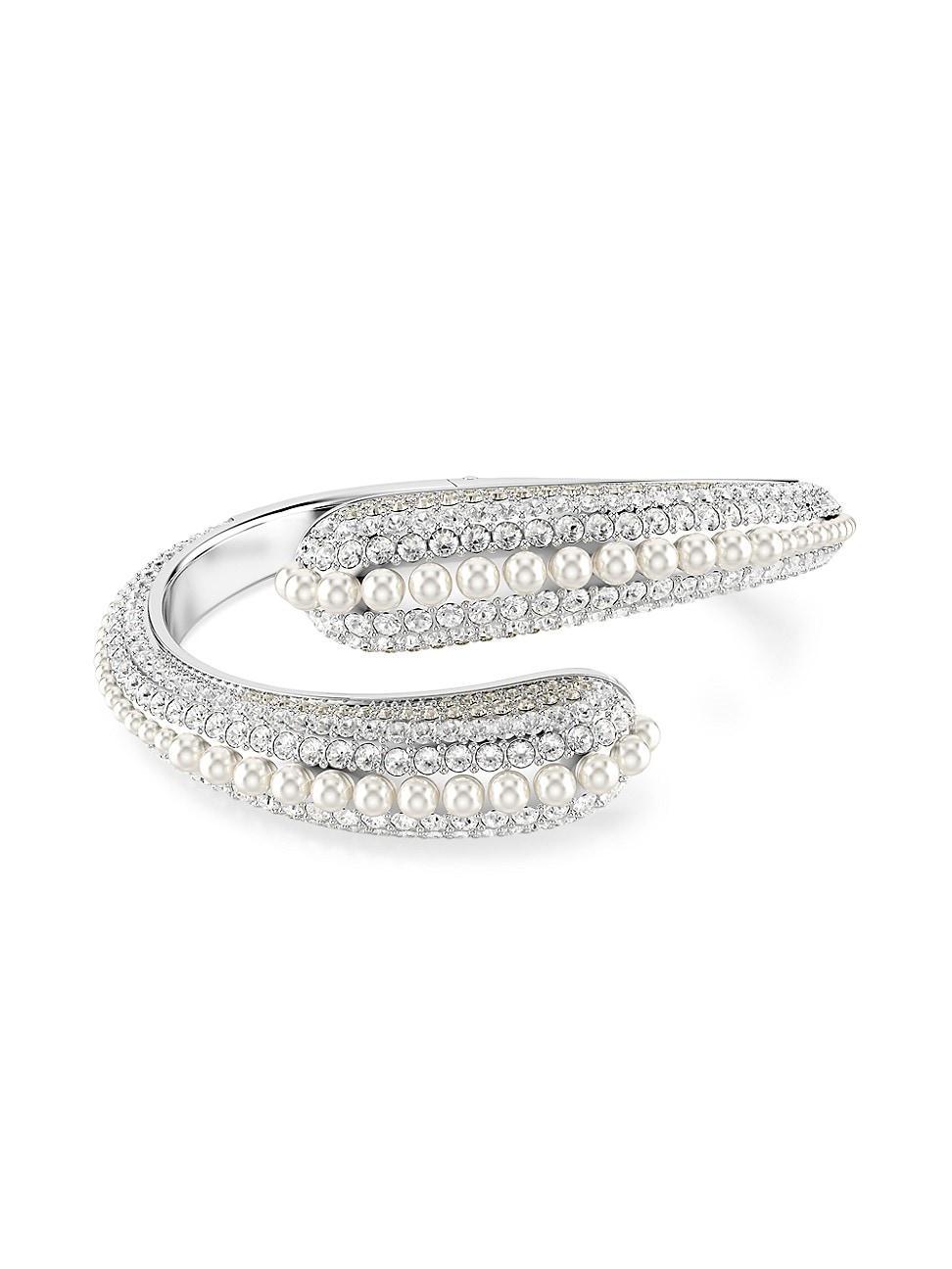 Womens Sublima Rhodium-Plated, Imitation Pearl & Crystal Cuff Product Image