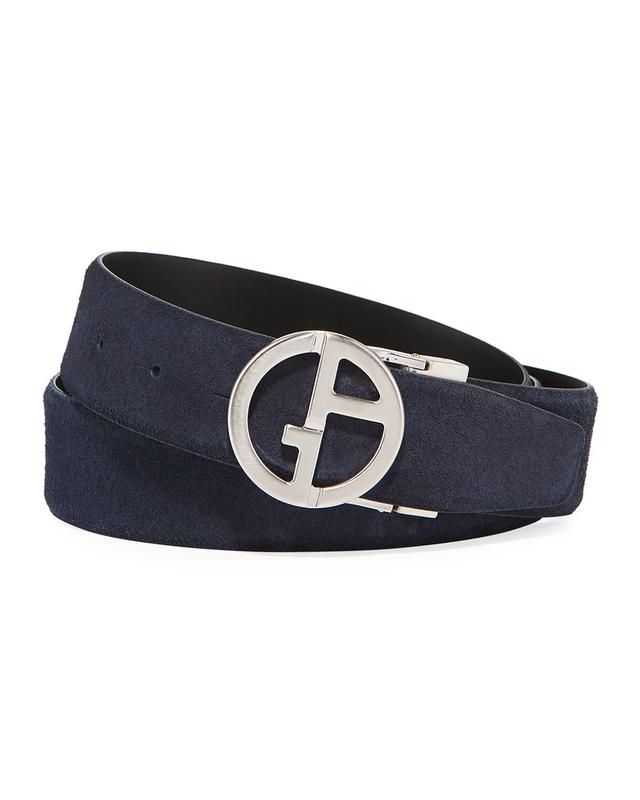 Mens Reversible Suede/Leather Logo-Buckle Belt Product Image