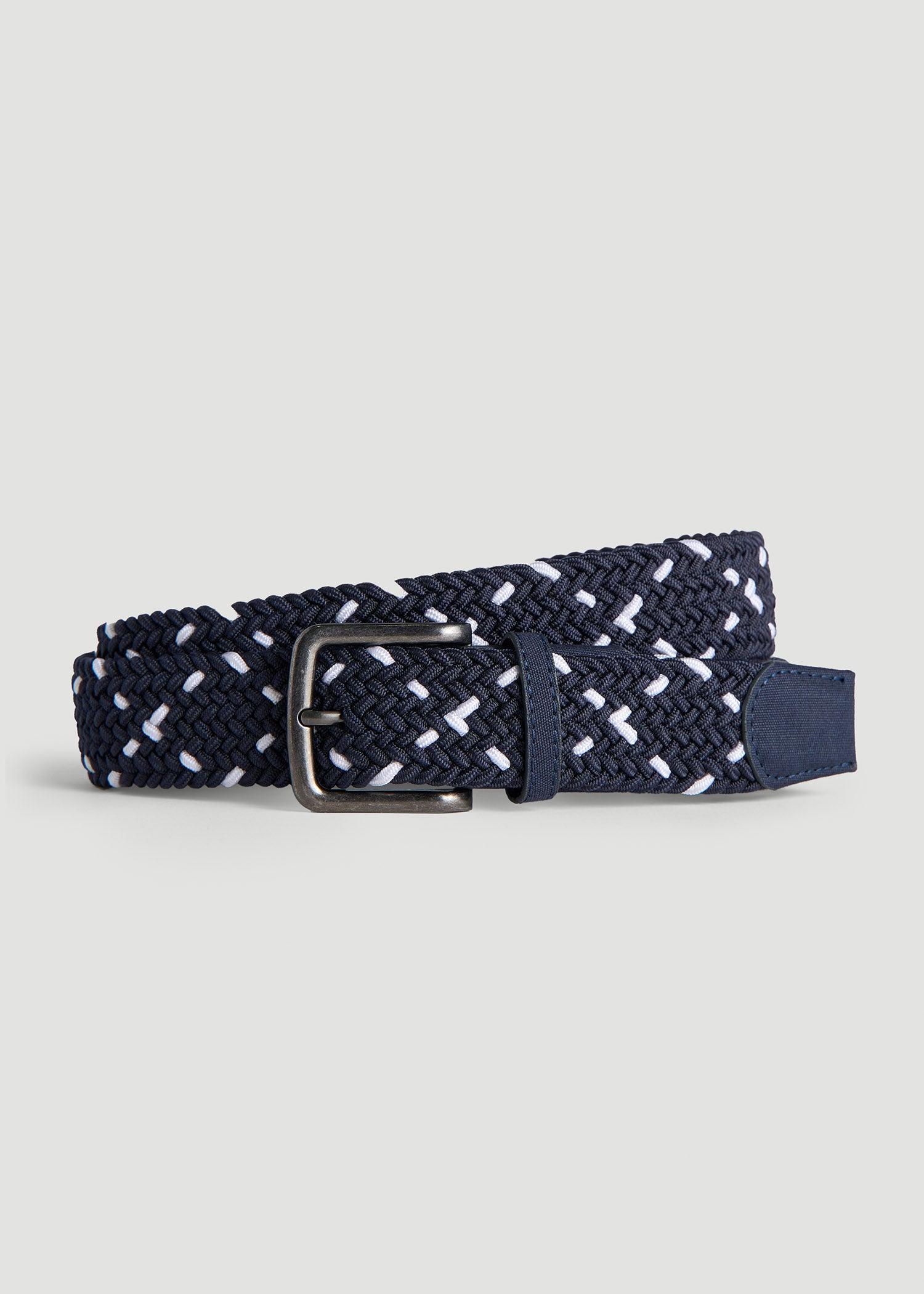 Stretch Woven Belt for Tall Men in Navy and White Male Product Image