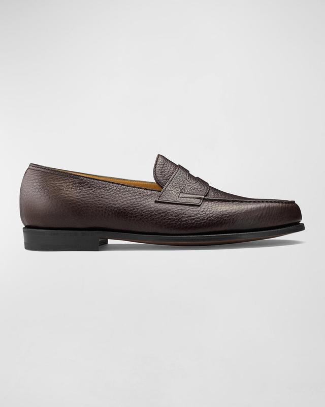 John Lobb Men's Textured Leather Penny Loafers - Size: 7 UK (8D US) - BURNT UMBER Product Image
