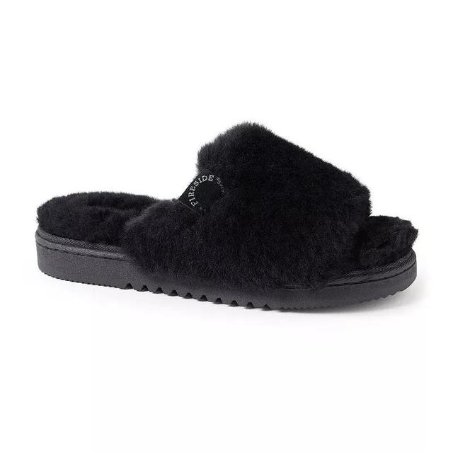 Fireside by Dearfoams Cairns Genuine Shearling Womens Slide Slippers with Metallic Suede Trim Black Product Image