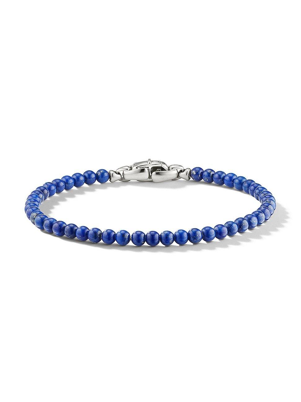 Mens Spiritual Beads Bracelet in Silver with Lapis, 4mm, 5.5L Product Image