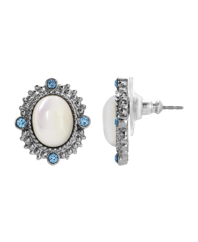 1928 Jewelry Silver Tone Mother Of Pearl Oval Earrings, White, No Size Product Image