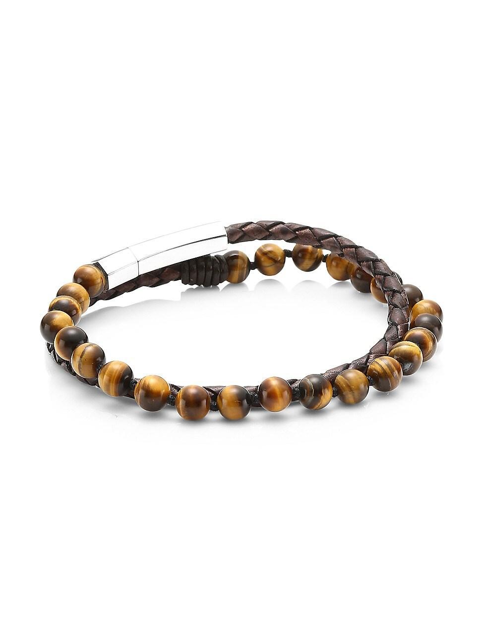 Jonas Studio Hand Knotted Tigers Eye & Leather Bracelet Product Image