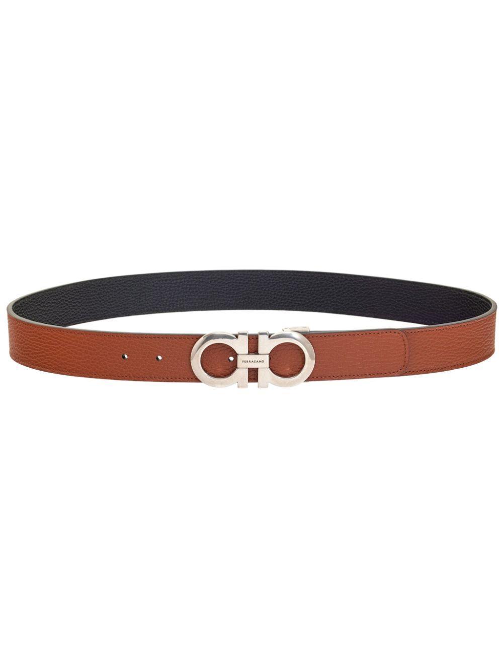 FERRAGAMO Reversible Gancini Leather Belt In Brown Product Image