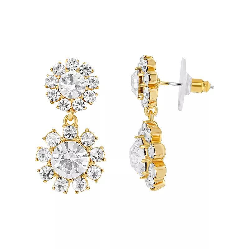 Emberly Gold Tone Double Flower Drop Earrings, Womens, Yellow Gold Tone Clear Product Image