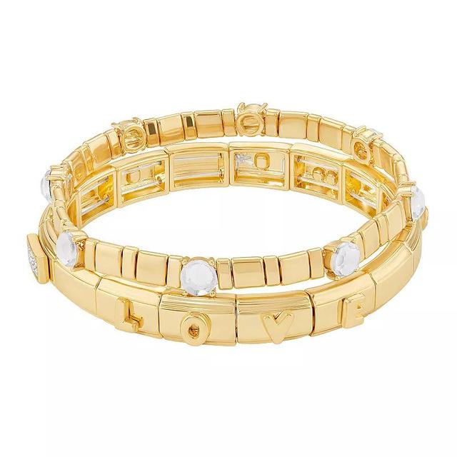 Brilliance Gold Tone Aqua Glass Stone Double Stretch Bracelet Duo Set, Womens, Gold Tone Team Product Image