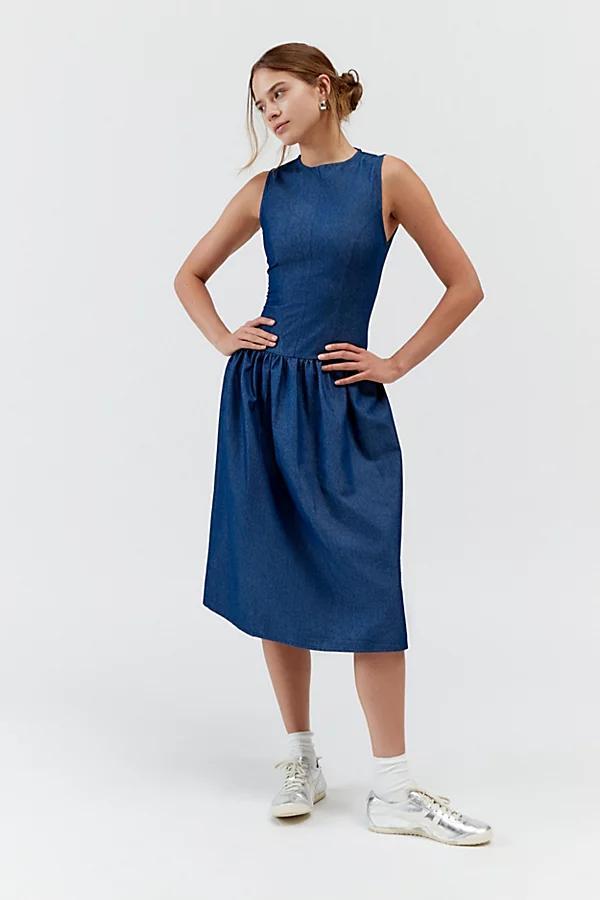 Motel Uretta Drop-Waist Denim Midi Dress Womens at Urban Outfitters Product Image