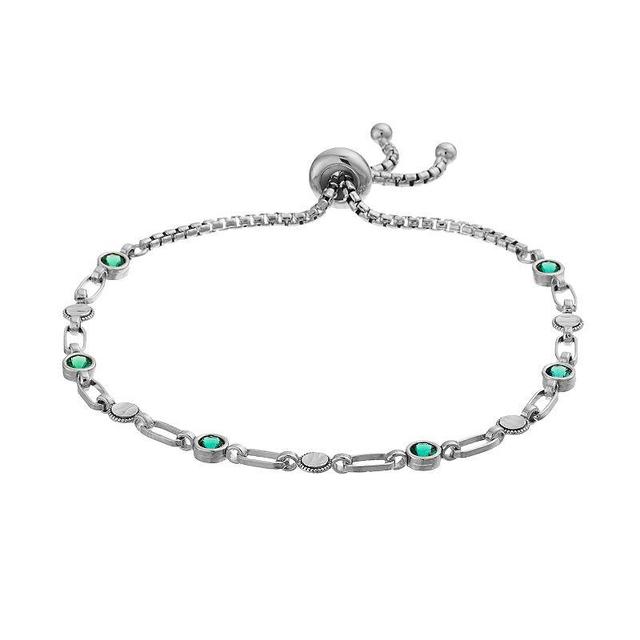 Kristen Kesho Sterling Silver Lab-Created Emerald & Round Link Adjustable Bolo Bracelet, Womens Product Image