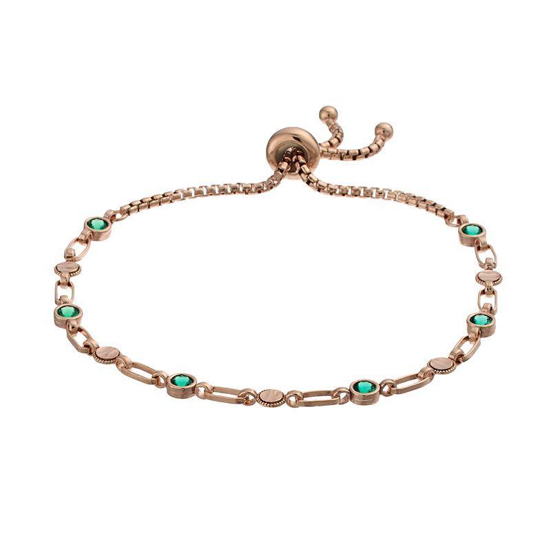 Kristen Kesho Sterling Silver Lab-Created Emerald & Round Link Adjustable Bolo Bracelet, Womens Pink Tone Product Image