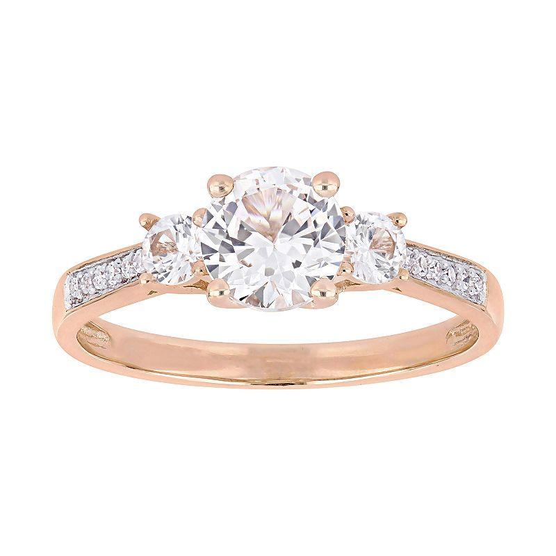 Stella Grace 10K Rose Gold Lab-Created White Sapphire & Diamond Accent 3-Stone Engagement Ring, Womens 10k Pink Product Image