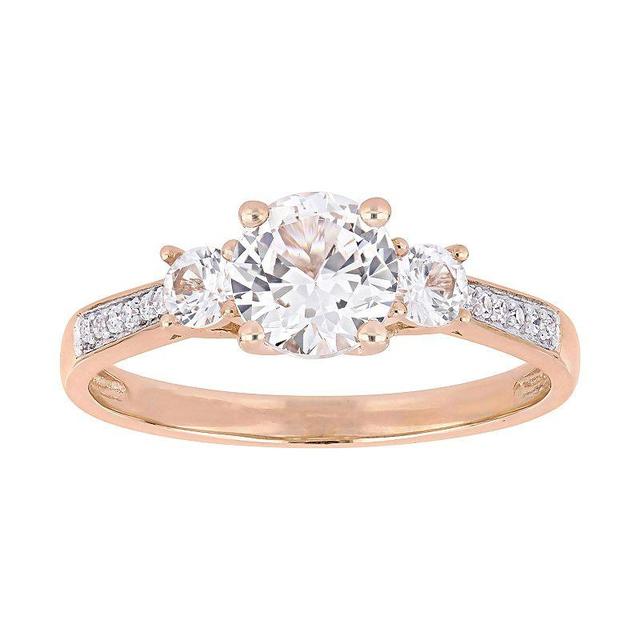 Stella Grace 10K Rose Gold Lab-Created White Sapphire & Diamond Accent 3-Stone Engagement Ring, Womens Product Image