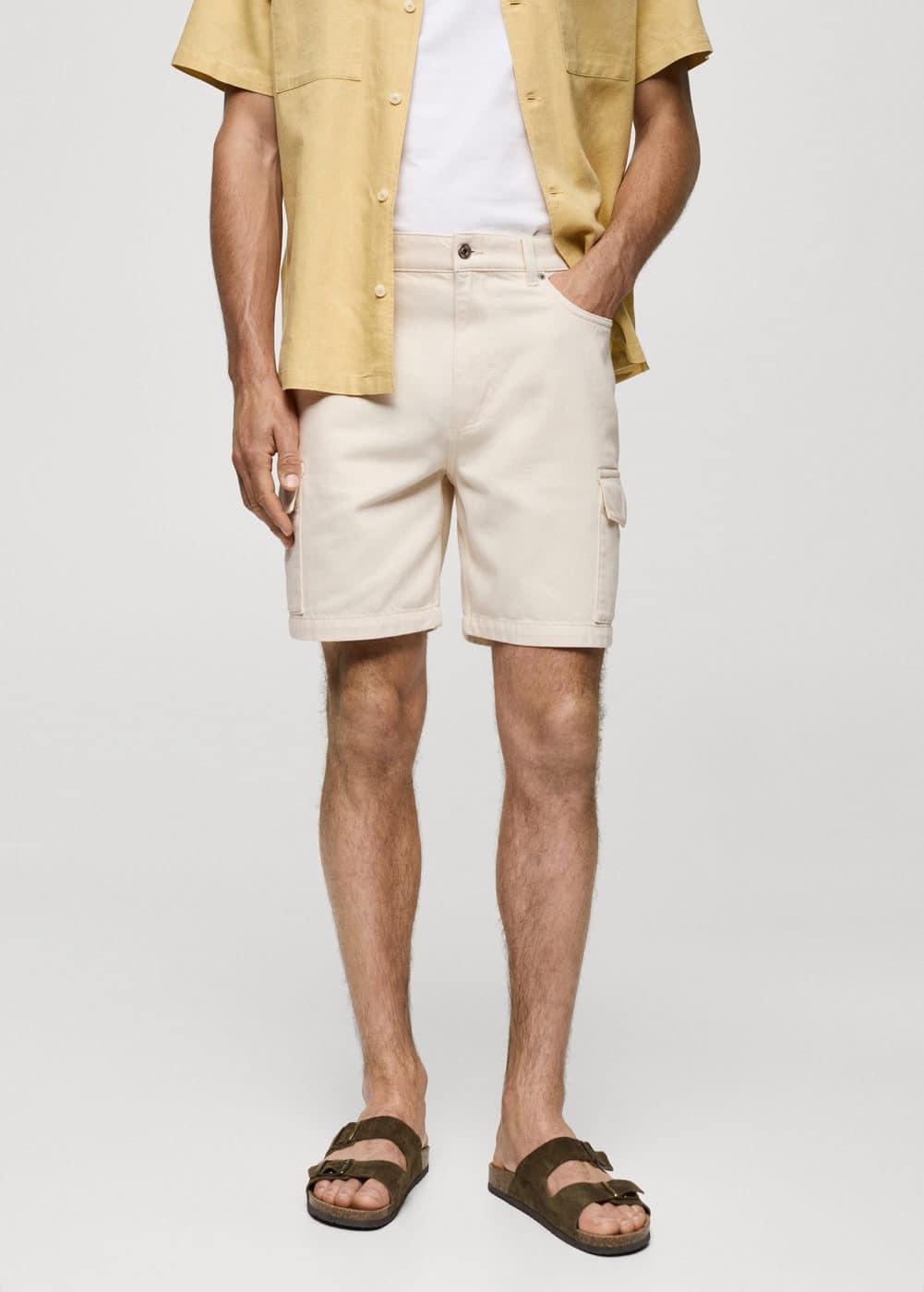 MANGO MAN - Denim cotton cargo shorts off whiteMen Product Image