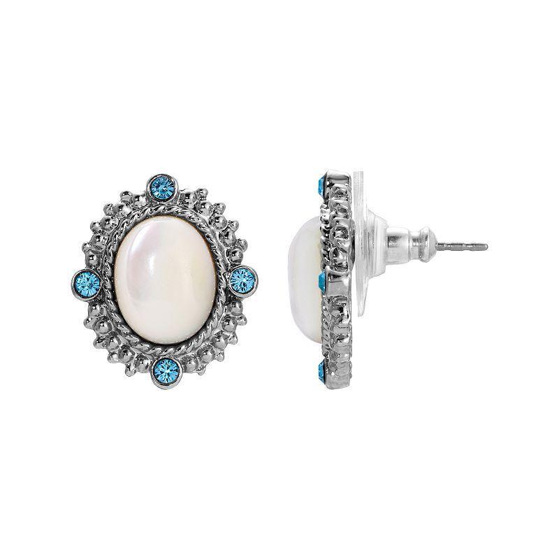 1928 Jewelry Silver Tone Mother Of Pearl Oval Earrings, White, No Size Product Image