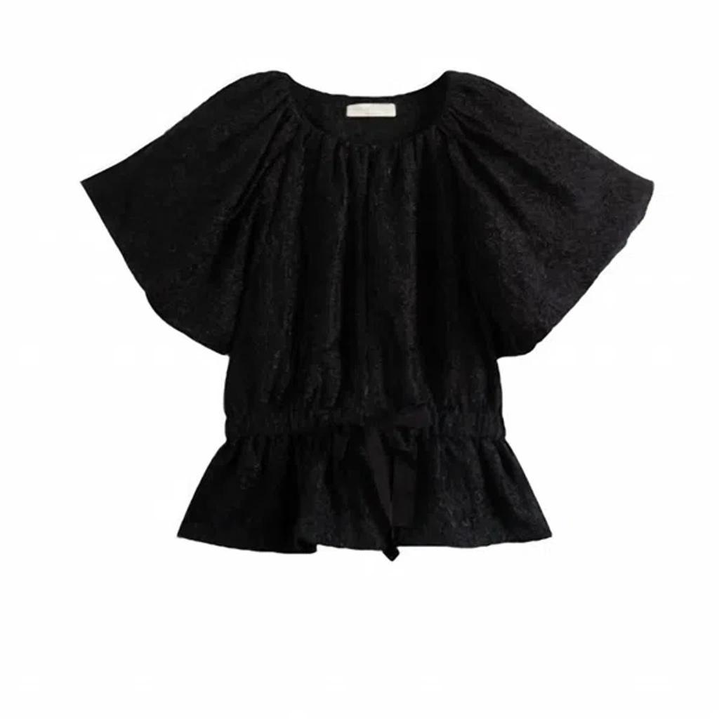 Jacquard Tied-waist Blouse In Black product image