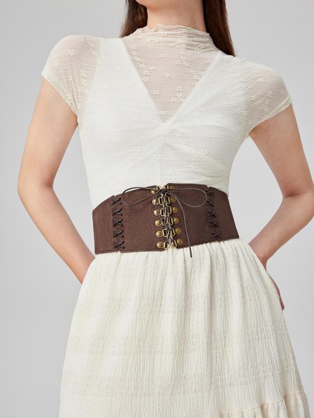 Faux Leather Solid Buckle Up Corset Belt Product Image