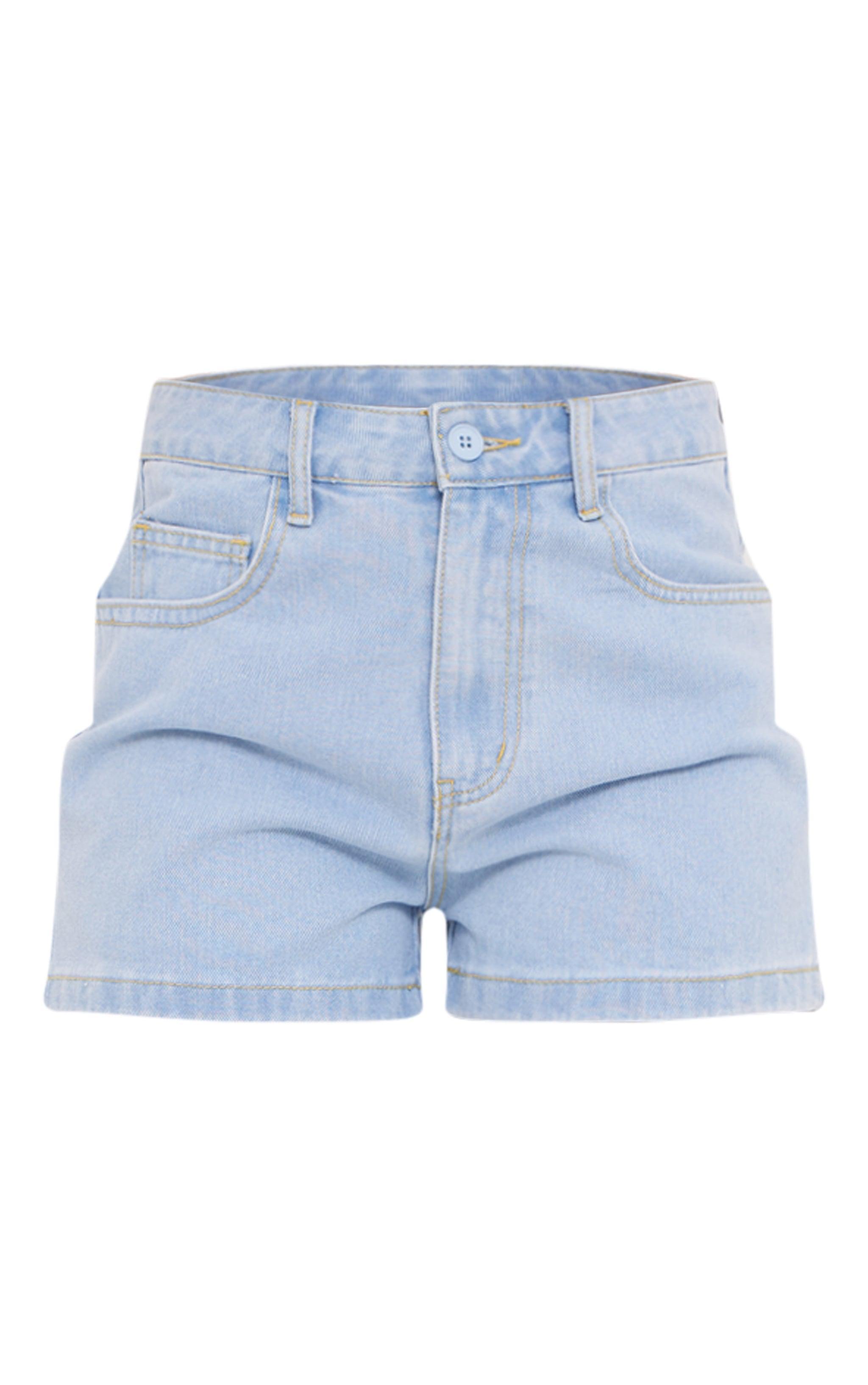 Light Blue Wash Longline Denim Shorts Product Image