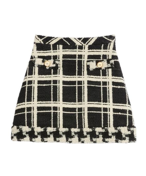 VALENTINO Tweed Check Mini Skirt In Black/ivory Product Image