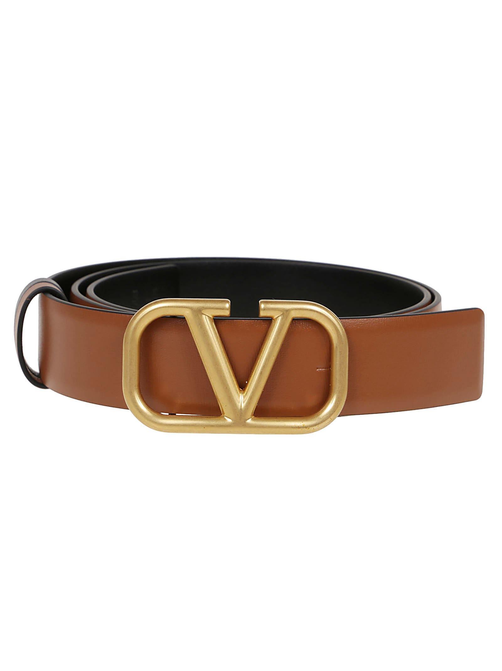 Reversible Tan Leather Belt With Gold-tone Logo Buckle In Black Product Image