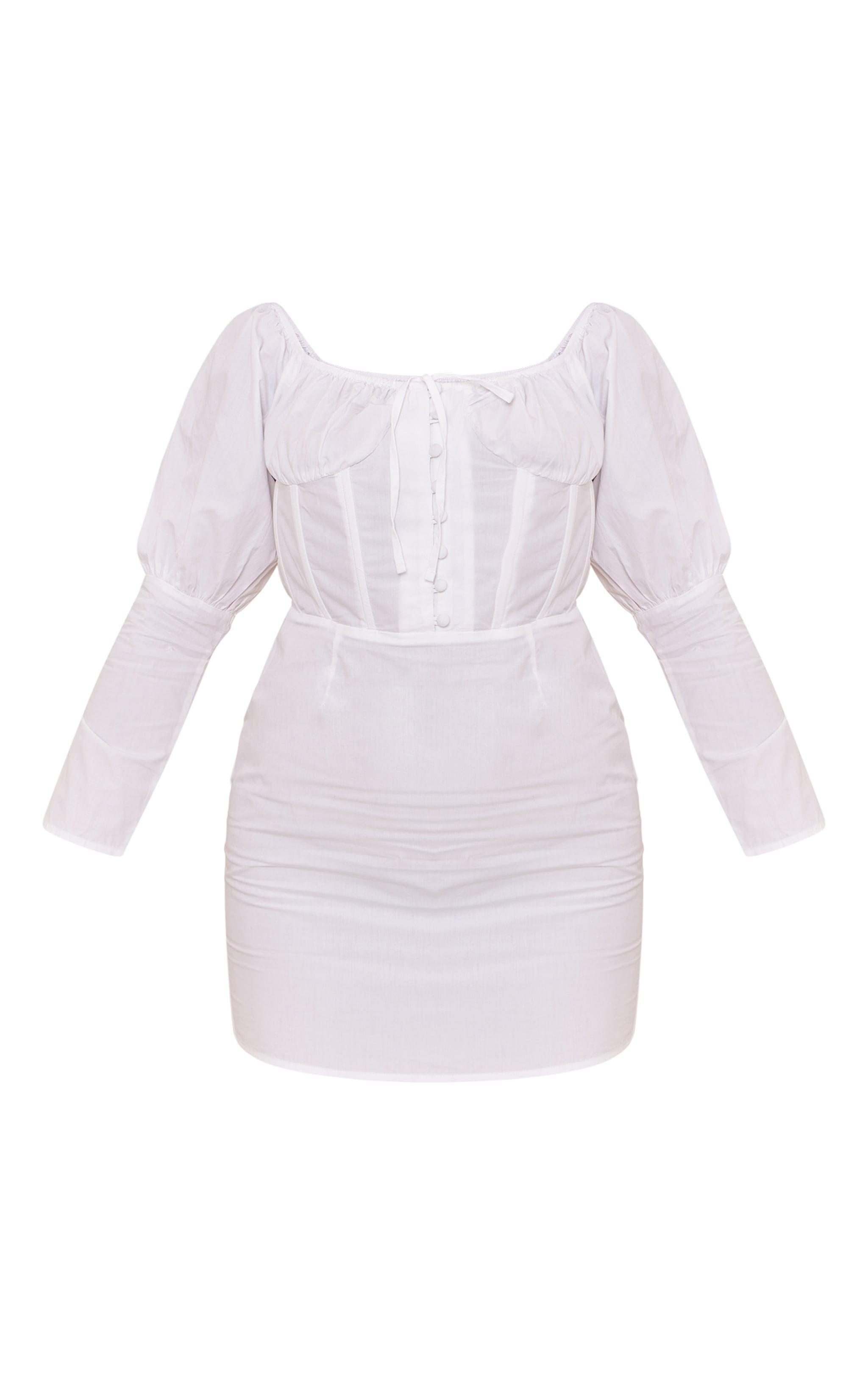 White Bardot Corset Button Detail Bodycon Dress Product Image