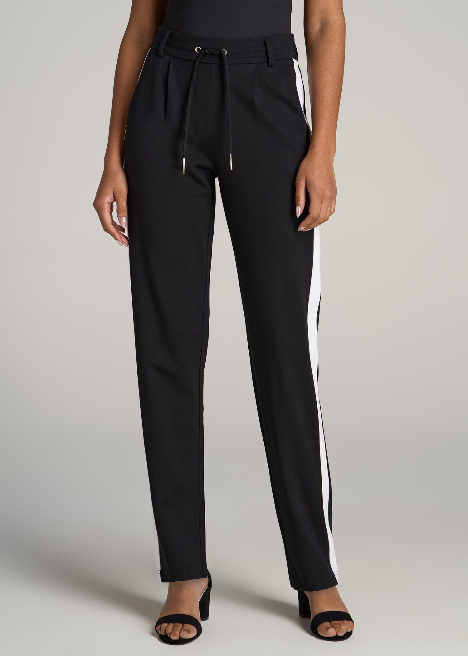 Pull On Tuxedo Stripe Pants for Tall Women in Black and White Female Product Image