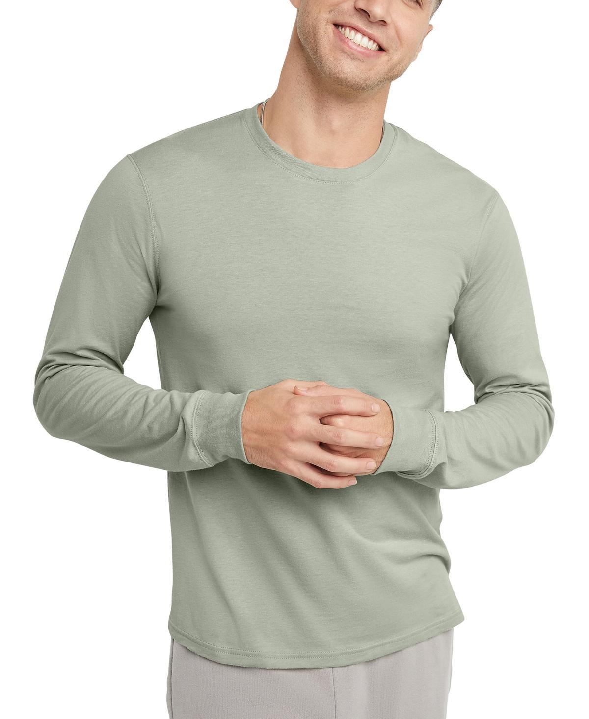 Mens Hanes Originals Cotton Long Sleeve Tee Blue Product Image