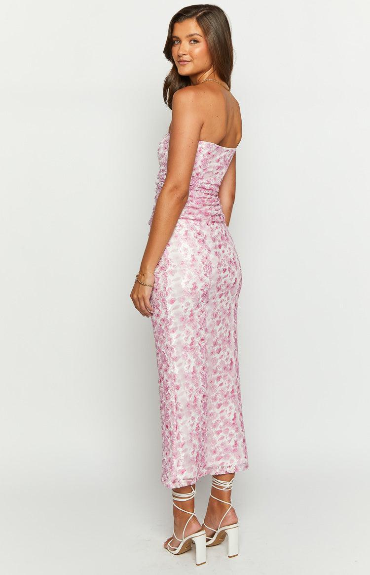 Imogen Pink Floral Print Strapless Maxi Dress Product Image