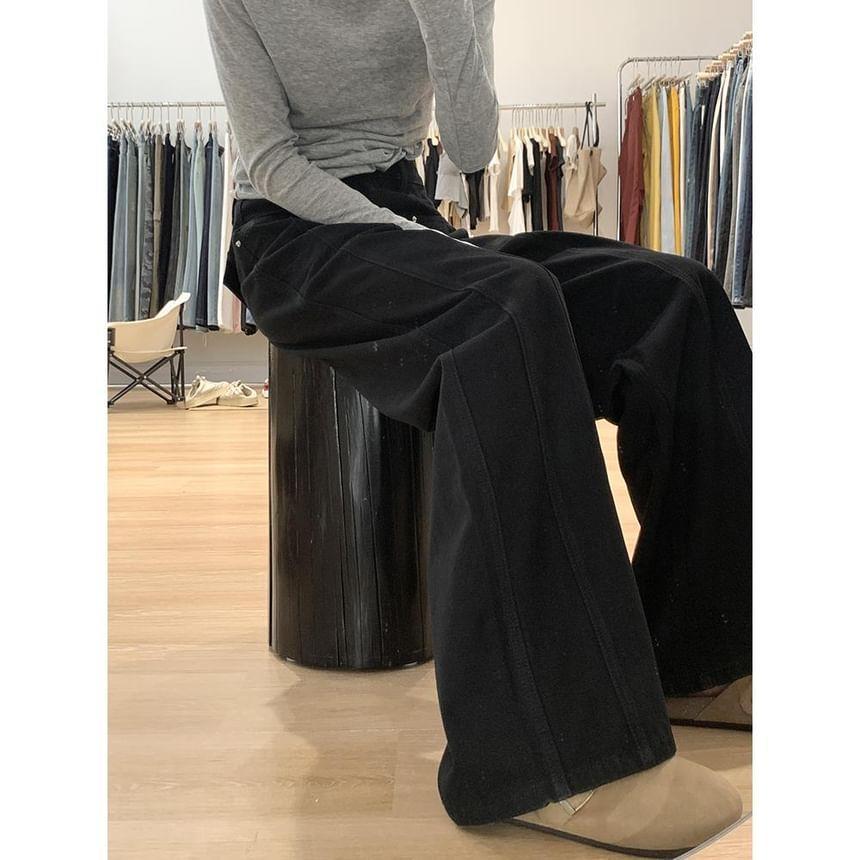 High Waist Plain Wide Leg Jeans Product Image