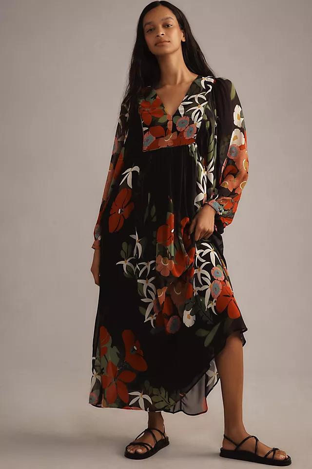 Farm Rio x Anthropologie Long-Sleeve V-Neck Floral Maxi Dress Product Image