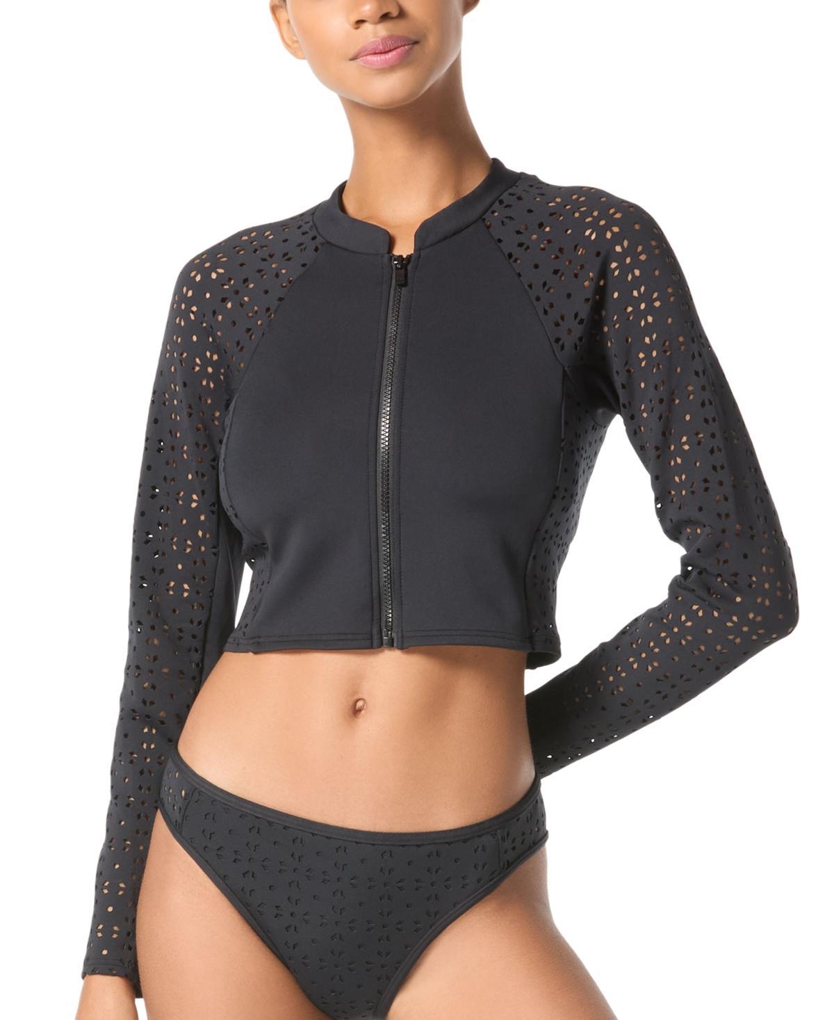 Michael Michael Kors Womens Laser-Cut Cropped Rash Guard Product Image